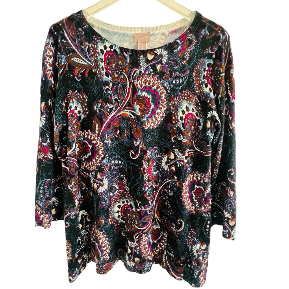 Chico's Vibrant Paisley Long Sleeve Top